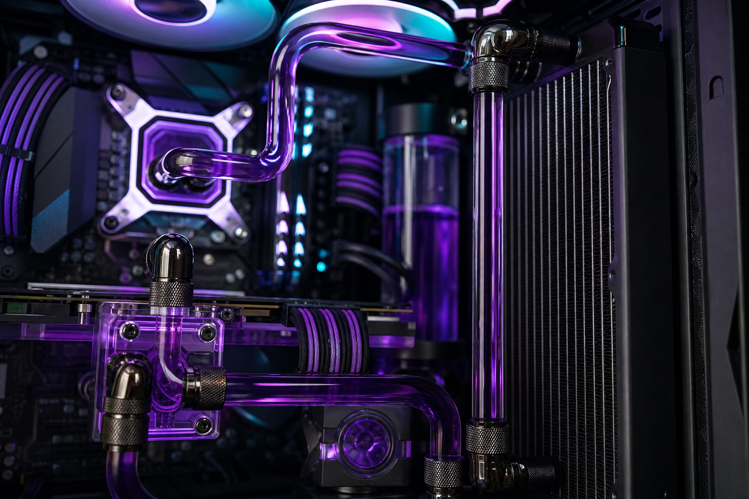 Boucle de watercooling avec liquide de refroidissement violet